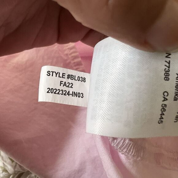 J Crew Top Womens Small Pink V Neck Eyelet Trim Cotton Long Sleeve Preppy - Picture 9 of 9